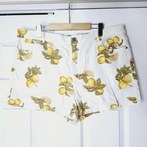 FOREVER 21 + LEMON PRINT WHITE DENIM JEAN SHORTS SIZE 16
